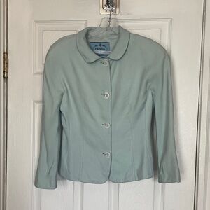 Prada Women's Mint Green Rounded-Collar Button Jacket
